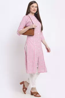 Pink printed cotton kurtas-and-kurtis