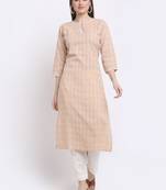 Peach printed cotton kurtas-and-kurtis