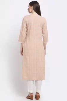 Peach printed cotton kurtas-and-kurtis