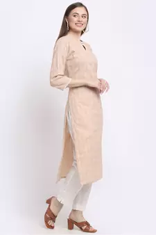 Peach printed cotton kurtas-and-kurtis