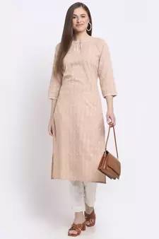 Peach printed cotton kurtas-and-kurtis