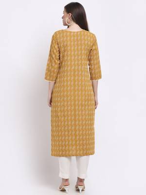 Yellow printed cotton kurtas-and-kurtis 2
