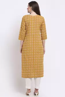 Yellow printed cotton kurtas-and-kurtis