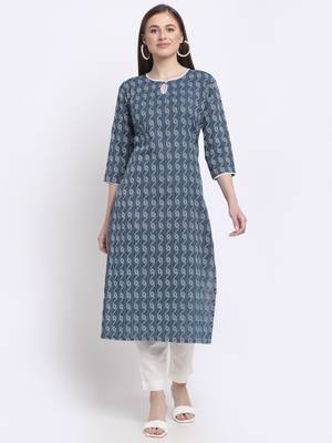 Blue printed cotton kurtas-and-kurtis 1