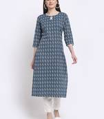 Blue printed cotton kurtas-and-kurtis