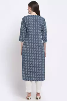 Blue printed cotton kurtas-and-kurtis
