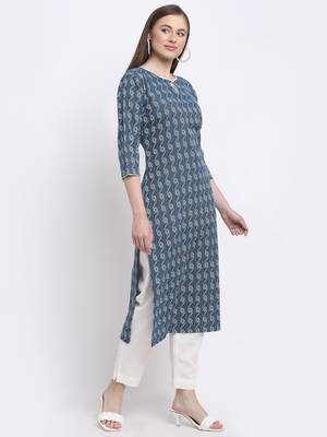 Blue printed cotton kurtas-and-kurtis 3