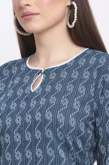 Blue printed cotton kurtas-and-kurtis