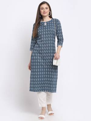 Blue printed cotton kurtas-and-kurtis 5