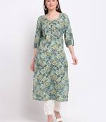 Green printed cotton kurtas-and-kurtis