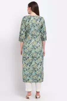 Green printed cotton kurtas-and-kurtis