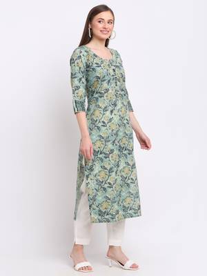 Green printed cotton kurtas-and-kurtis 3