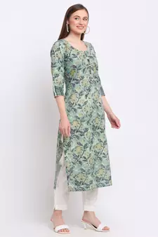 Green printed cotton kurtas-and-kurtis
