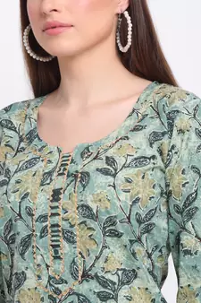 Green printed cotton kurtas-and-kurtis