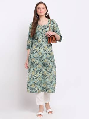 Green printed cotton kurtas-and-kurtis 5