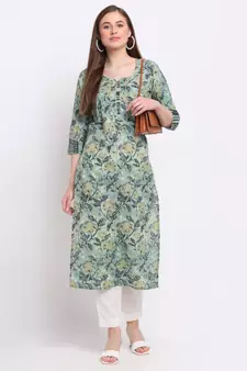 Green printed cotton kurtas-and-kurtis