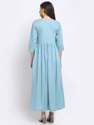 Sky-blue printed rayon kurtas-and-kurtis 2