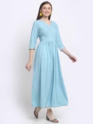 Sky-blue printed rayon kurtas-and-kurtis 3