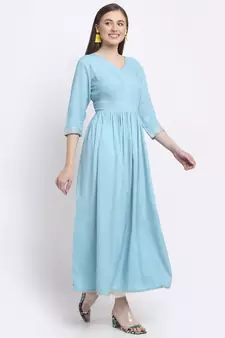 Sky-blue printed rayon kurtas-and-kurtis