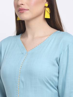 Sky-blue printed rayon kurtas-and-kurtis 4