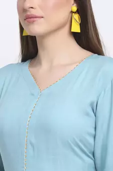 Sky-blue printed rayon kurtas-and-kurtis