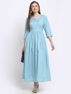 Sky-blue printed rayon kurtas-and-kurtis 5