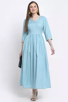 Sky-blue printed rayon kurtas-and-kurtis