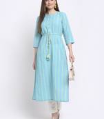 Sky-blue printed cotton kurtas-and-kurtis