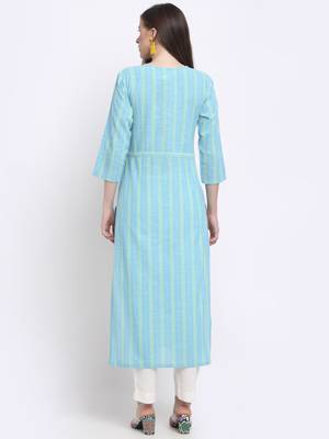 Sky-blue printed cotton kurtas-and-kurtis 2