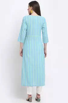 Sky-blue printed cotton kurtas-and-kurtis