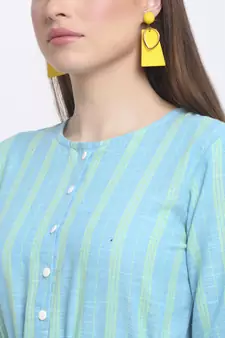Sky-blue printed cotton kurtas-and-kurtis