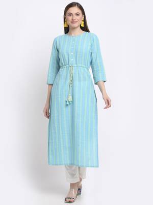 Sky-blue printed cotton kurtas-and-kurtis 5