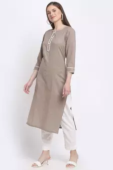Grey printed cotton kurtas-and-kurtis