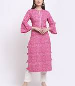 Pink printed cotton kurtas-and-kurtis
