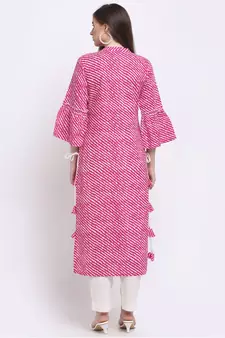 Pink printed cotton kurtas-and-kurtis