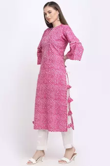 Pink printed cotton kurtas-and-kurtis