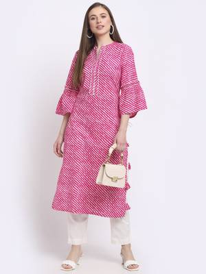 Pink printed cotton kurtas-and-kurtis 5