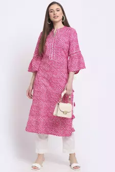 Pink printed cotton kurtas-and-kurtis