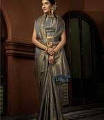 Grey Bridal Faux Kanchipuram Wedding Woven Silk Blend Sarees