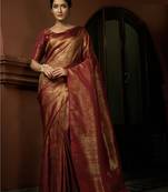 Maroon Bridal Faux Kanchipuram Wedding WOVEN SILK BLEND Sarees