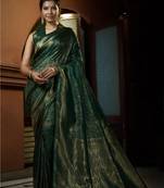 Green Bridal Faux Kanchipuram Wedding Woven Silk Blend Sarees