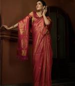RED Bridal Faux Kanchipuram Wedding WOVEN SILK BLEND Sarees