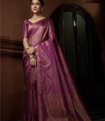 PURPLE Bridal Faux Kanchipuram Wedding WOVEN SILK BLEND Sarees