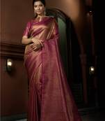 PURPLE Bridal Faux Kanchipuram Wedding WOVEN SILK BLEND Sarees