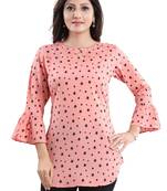 Peach printed crepe short-kurtis