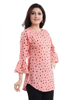 Peach printed crepe short-kurtis 2