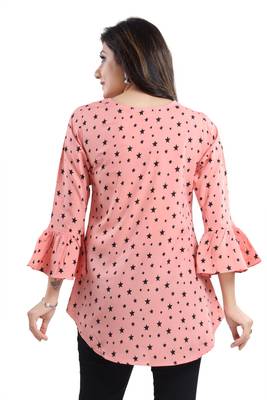 Peach printed crepe short-kurtis 3