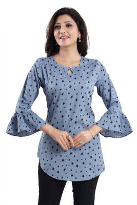Grey printed crepe short-kurtis 1