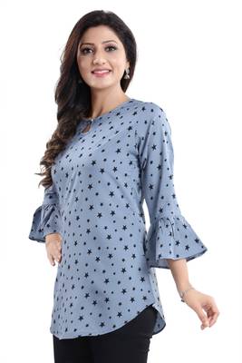 Grey printed crepe short-kurtis 2