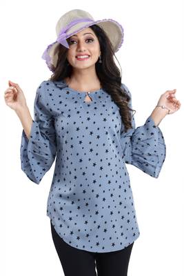 Grey printed crepe short-kurtis 4